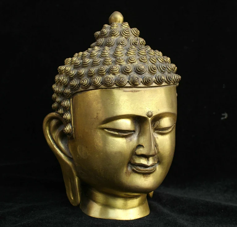 Тибетски будизъм бронз Месинг Статуя на главата на Буда Шакямуни Амитабха Изображение 1