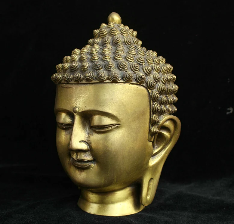 Тибетски будизъм бронз Месинг Статуя на главата на Буда Шакямуни Амитабха Изображение 2