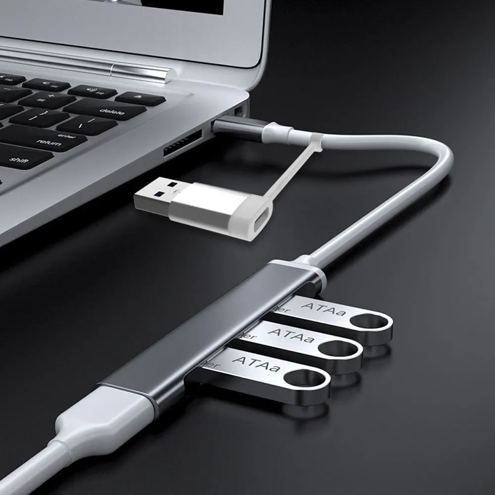 Тип C + USB HUB Докинг станция USB 3,0 3,0 2,0 Hub С 4 Порта Мультиразветвитель OTG Адаптер За Lenovo, HUAWEI, Xiaomi Macbook От Алуминиева Сплав Изображение 2