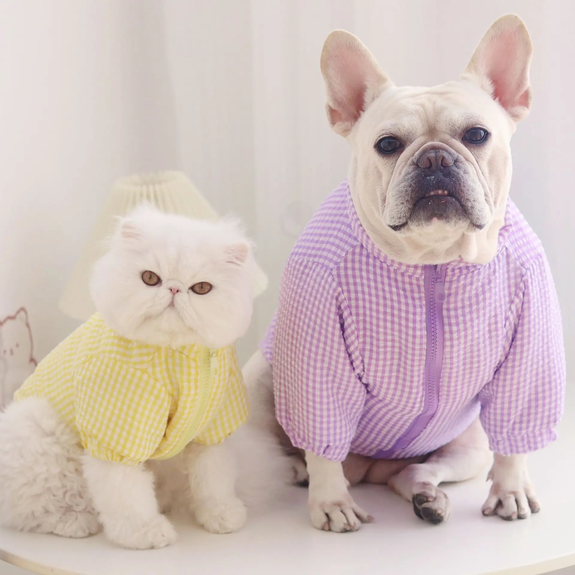 Топло утепленная дрехи за кучета Зимни клетчатая памучен яке за домашни любимци с цип, ежедневното удобно палто за малки кученца, модерен костюм Булдог, сладък Изображение 0