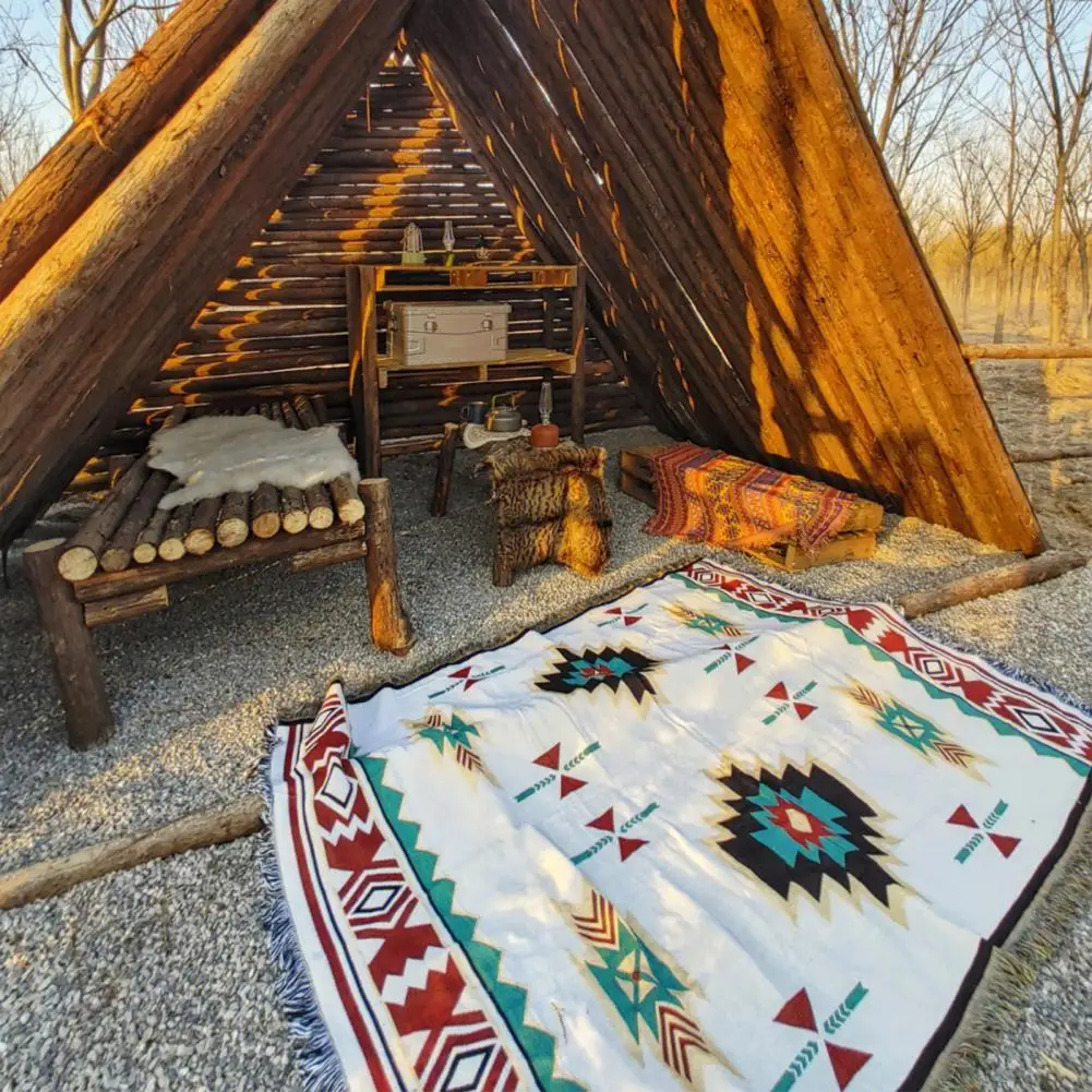 Улично одеяло за палатка в бохемски стил, одеало за къмпинг, етническа Градинска шатра, разтегателен диван за пикник одеало с ресни, аксесоари за пътуване Изображение 2