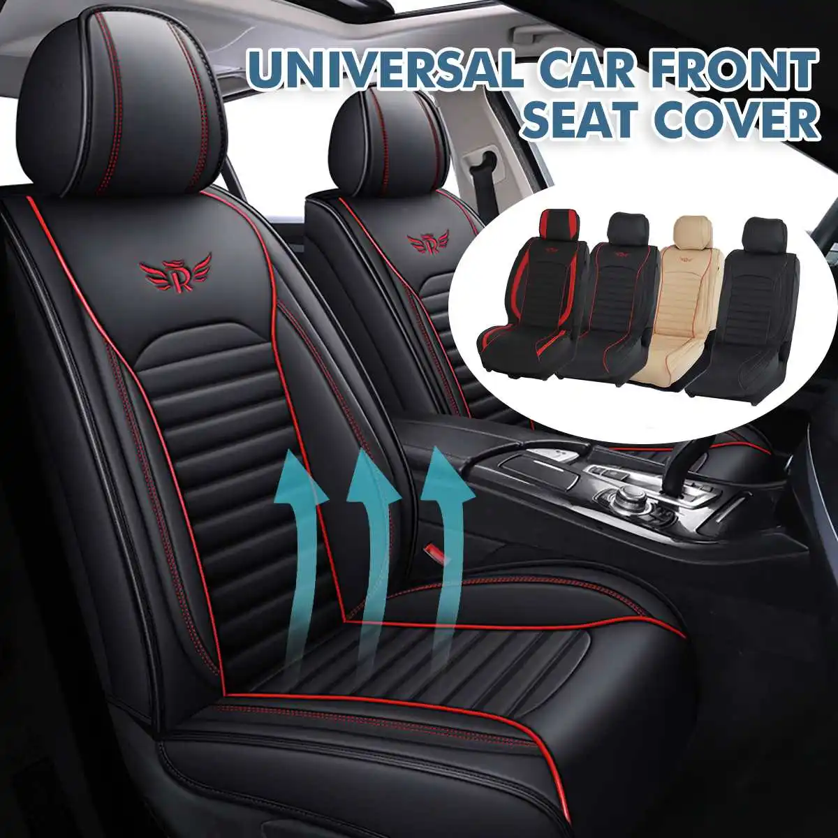 Универсален Комплект за кола покривала за предните седалки от изкуствена кожа, дишащ защитен мат, облегалка за интериора на колата, камион, SUV, ван Изображение 0