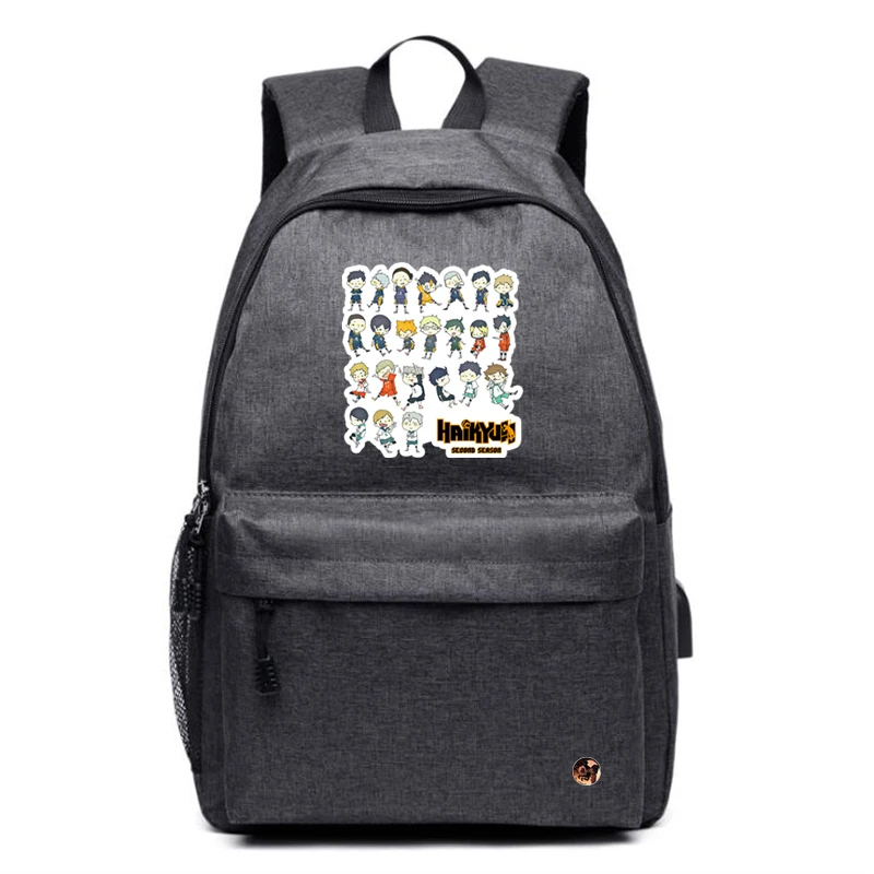 Ученически чанти унисекс за книги Haikyuu, раница с USB-зарядно устройство с 3D принтом в стила аниме, мъжки дамски ежедневни чанта, спортна чанта за юноши на открито Изображение 5
