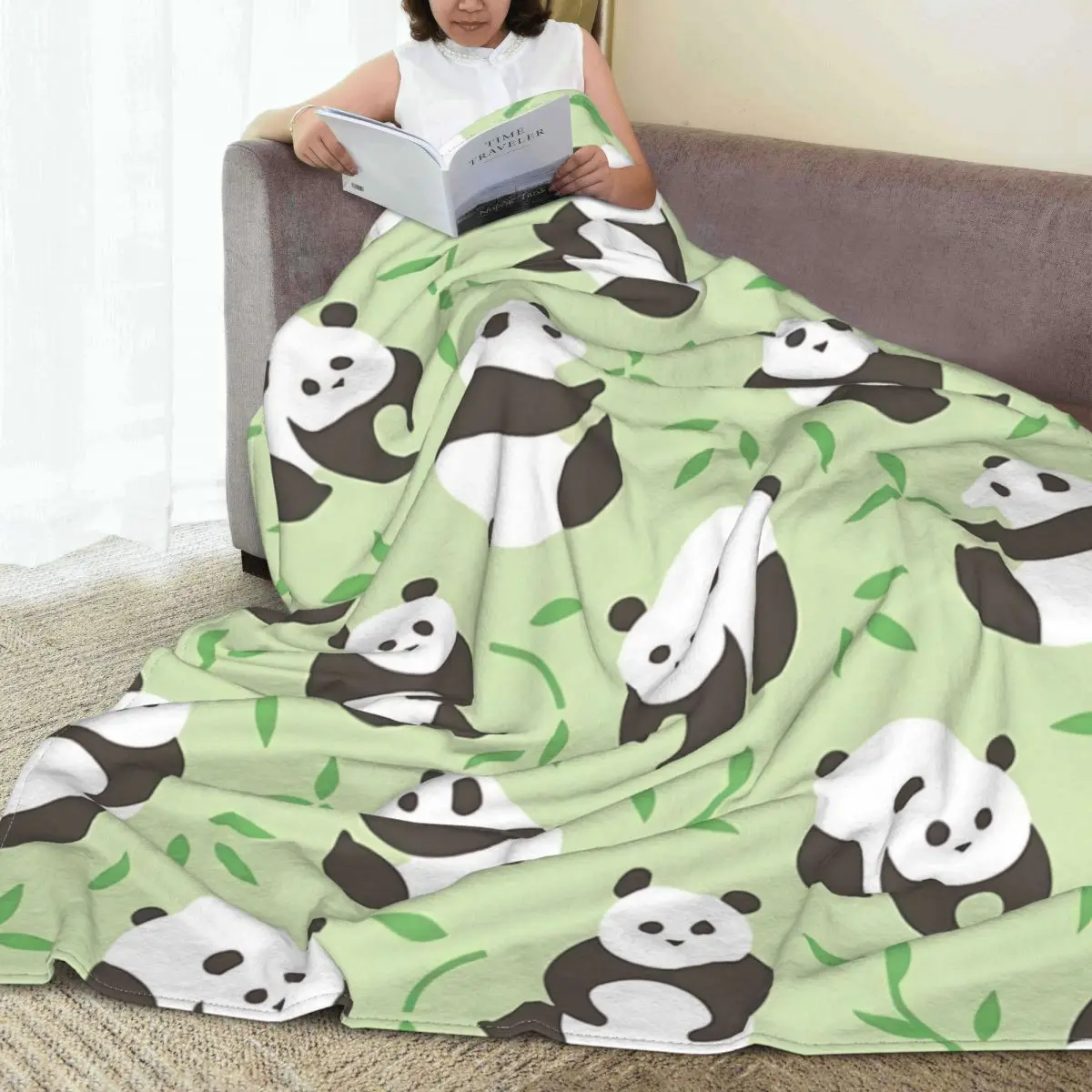 Флисовое одеяло със сладък пандой от анимационен филм, супер меки и уютни фланелен наметала, Леки топли одеяла за дивана, покривало за легло King Szie Изображение 0