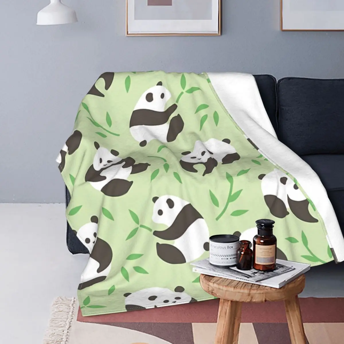 Флисовое одеяло със сладък пандой от анимационен филм, супер меки и уютни фланелен наметала, Леки топли одеяла за дивана, покривало за легло King Szie Изображение 2