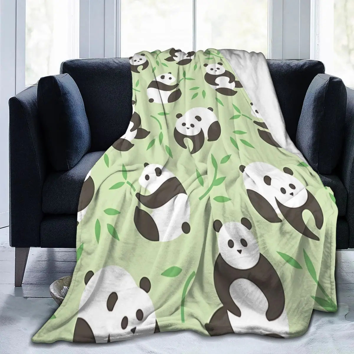 Флисовое одеяло със сладък пандой от анимационен филм, супер меки и уютни фланелен наметала, Леки топли одеяла за дивана, покривало за легло King Szie Изображение 3
