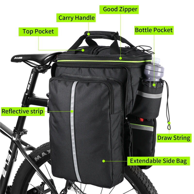 Чанта за багажник на велосипеда-Голям капацитет Чанта за носене на велосипед Багажная кошница Двойна странична велосипедна задната стойка Изображение 2