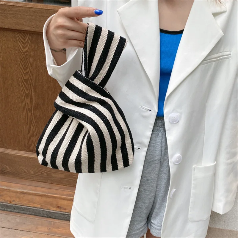 Чанта за китката в корейски стил, просто раиран холщовая чанта, дамска чанта за ръчно носене, работа на смени чанта през рамо, женствена чанта Bolsa Изображение 1