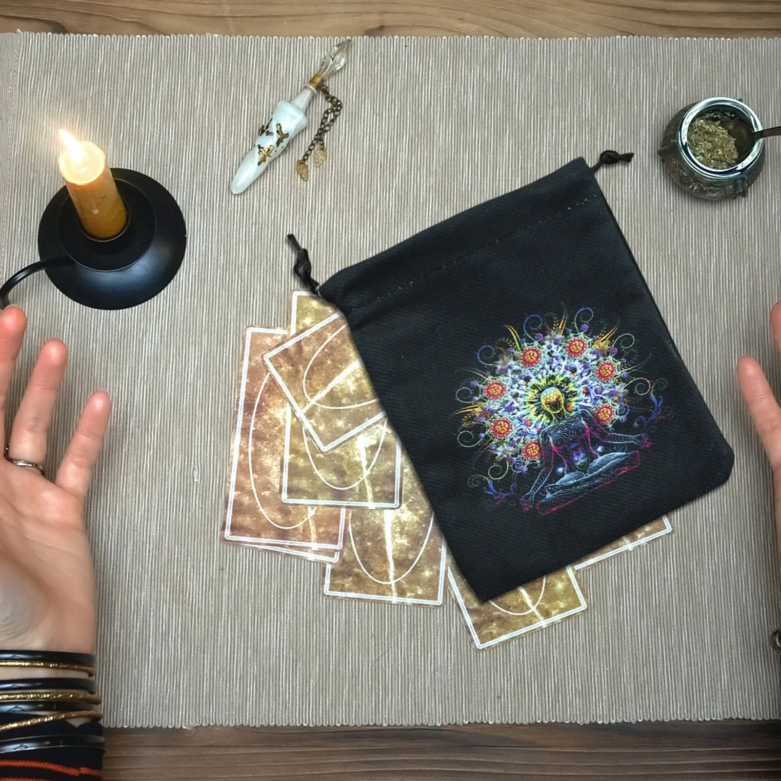 Чанта за съхранение на карти Таро, кадифе двустранно чанта от съвсем малък с принтом Изображение 4