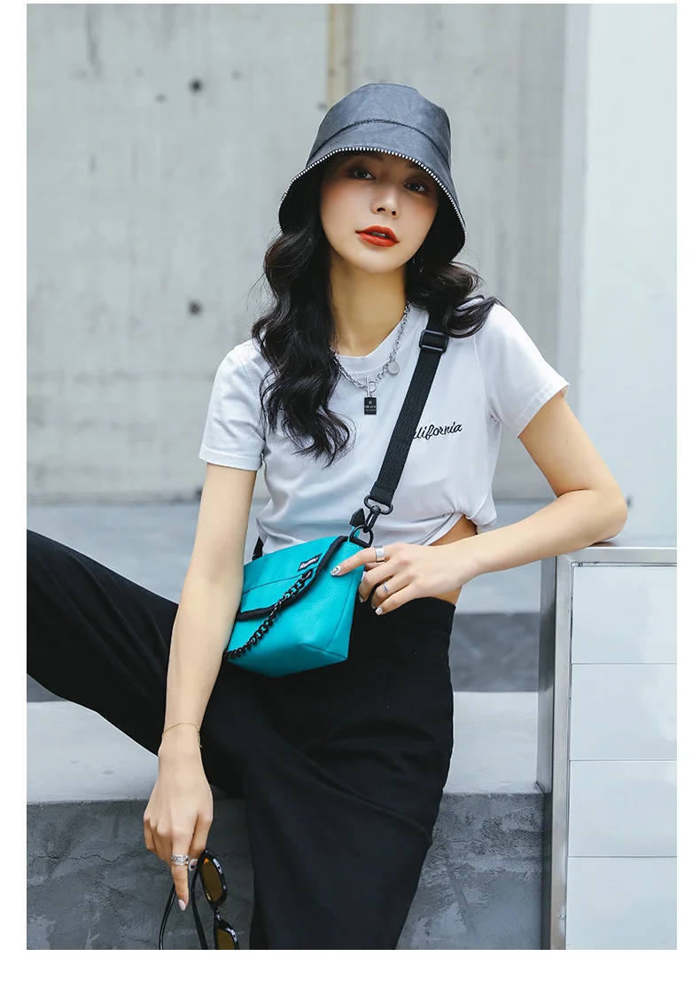 Чанта-месинджър през рамо 2023 Дамски найлон однотонная модна верига, малка чанта-месинджър, чанта през рамо за жени Изображение 5