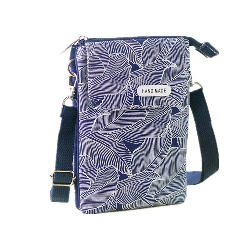 Чанта през рамо с принтом листа, дамская чанта за телефон, студентски тийнейджърката чанта за момичета, реколта холщовая чанта-месинджър, малка квадратна чанта, Нова Изображение 5
