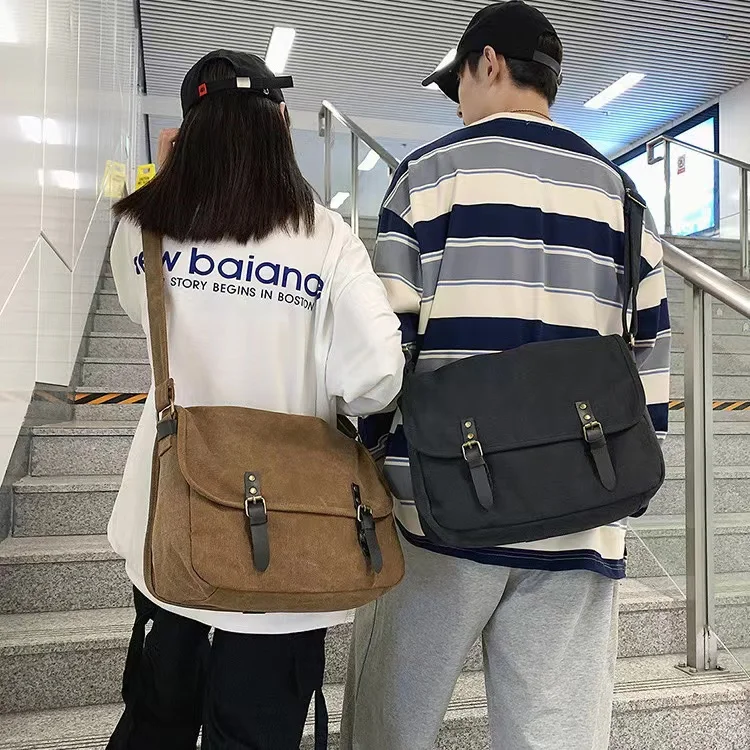 Чанти-незабавни посланици, дамски японската мода, реколта холщовая чанта през рамо с голям капацитет, универсална чанта унисекс за пазаруване, новост за студенти, новост за училище Изображение 1