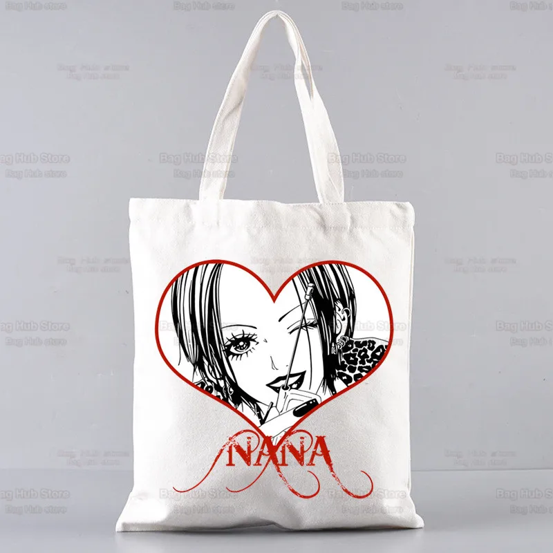 Черни Камъни, холщовые чанти през рамо със стил аниме Нана Осака, голяма чанта голям в стил харадзюку за колеж, женствена чанта за пазаруване Изображение 3