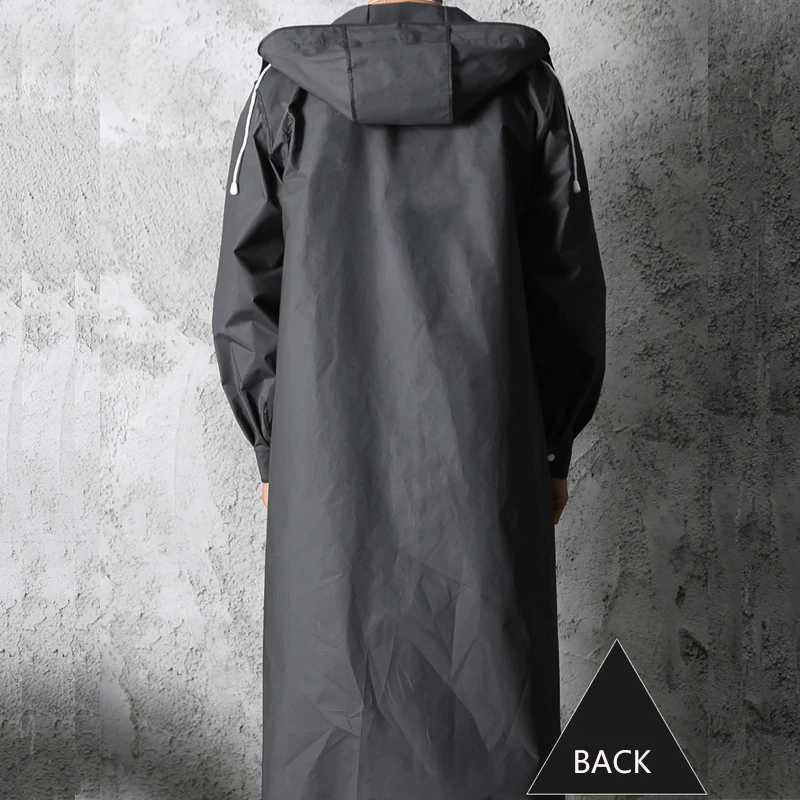 Черни модерен водоустойчив дълъг дъждобран за възрастни, женски, мъжки, дъждобран с качулка за разходки, Риболов, скално катерене, дебели Изображение 3
