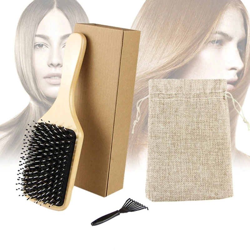 Четка за коса с четка за жени, мъже, деца, бамбук гребен за влажни суха коса Изображение 2