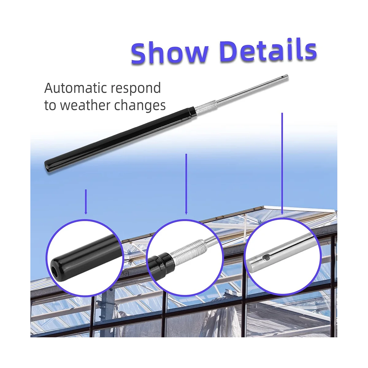 Чувствителен към температурата автоматично цилиндър за отваряне на прозорци, автоматичен цилиндър за отваряне на прозорци в оранжерия Изображение 5