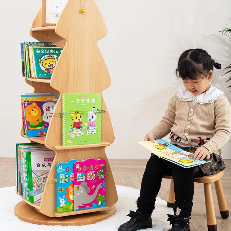 Шкафове от масив бор, детска коледно дърво, многослоен цветна библиотека с въртене на 360 градуса Изображение 3