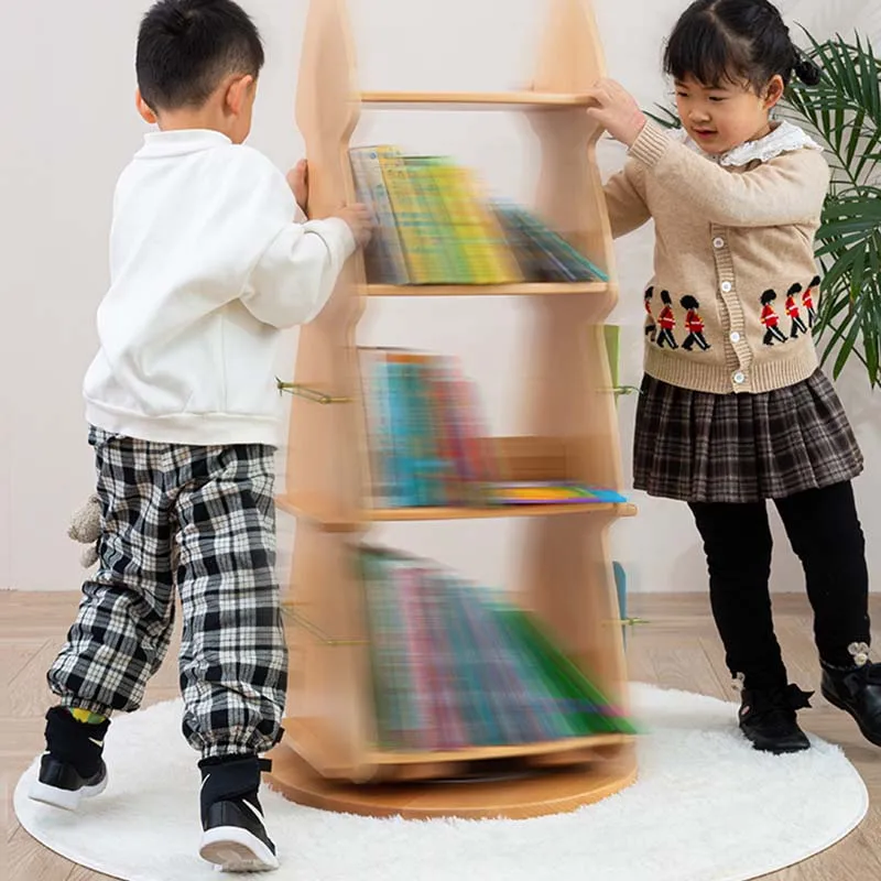 Шкафове от масив бор, детска коледно дърво, многослоен цветна библиотека с въртене на 360 градуса Изображение 4