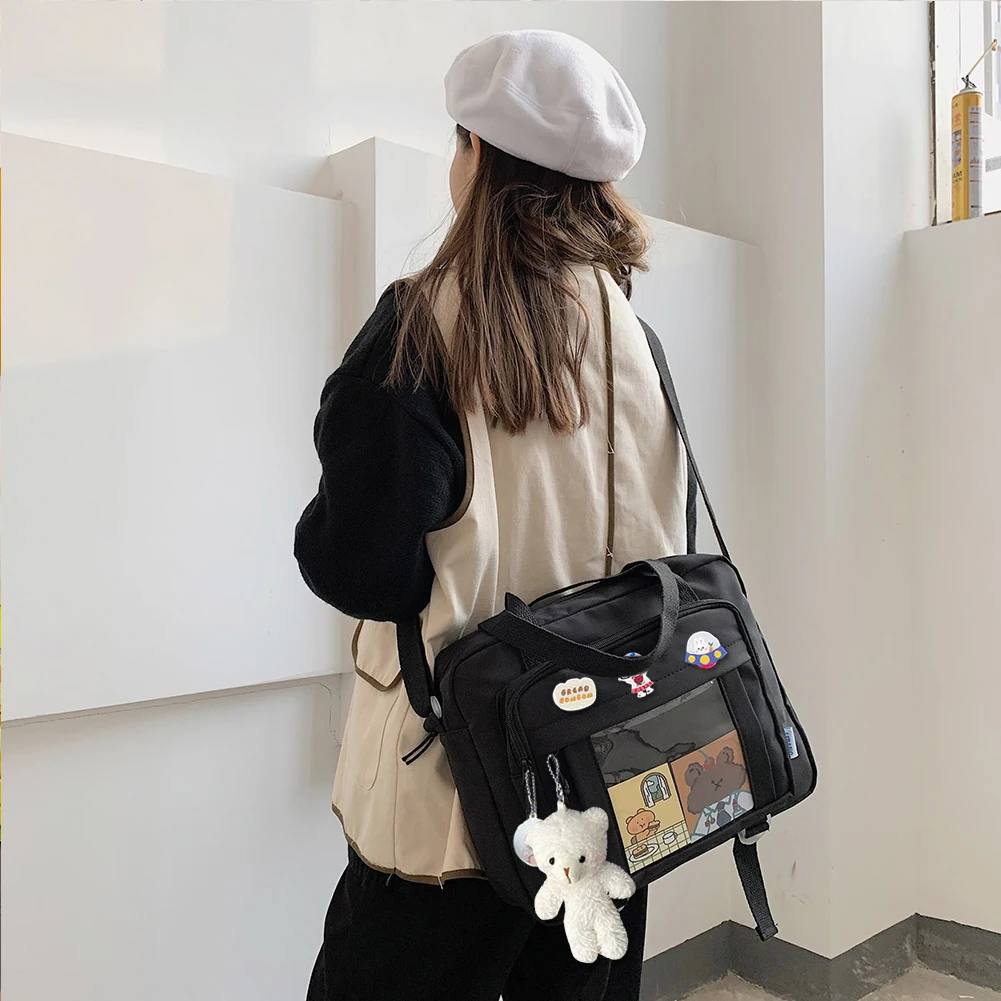 Японската училищна чанта JK за момичета с прозрачен джоб, Чанта за книги, Чанти, дамски чанта през рамо, Itabag, женствена чанта през рамо, Ita bag Изображение 2