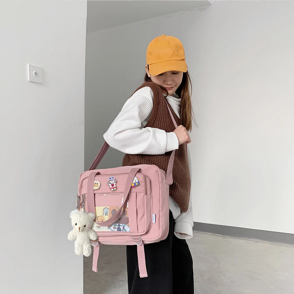 Японската училищна чанта JK за момичета с прозрачен джоб, Чанта за книги, Чанти, дамски чанта през рамо, Itabag, женствена чанта през рамо, Ita bag Изображение 4